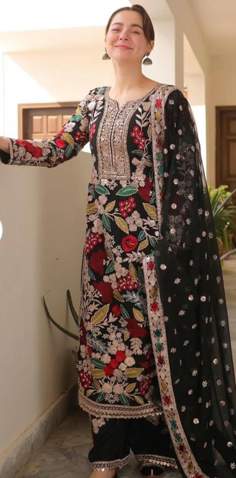 Ladies Black Luxury Embroidery 4 Piece Dress